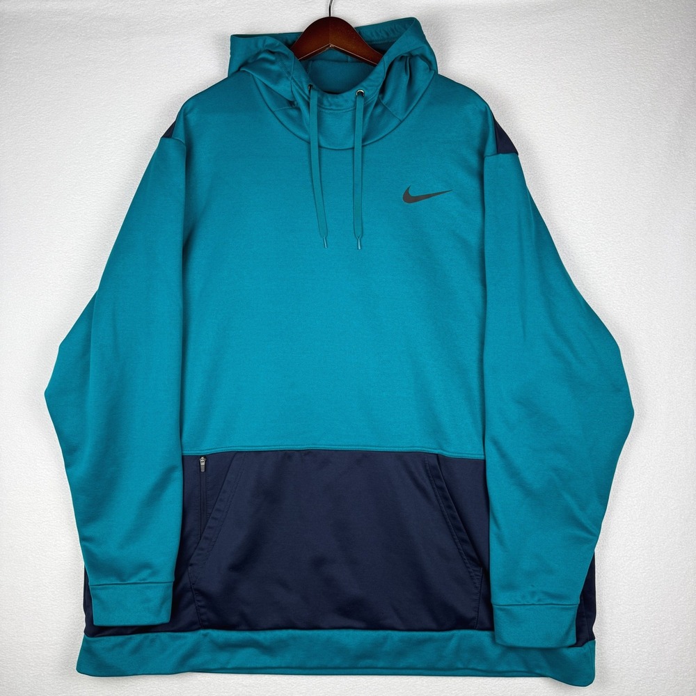 Nike Therma-FIT Hoodie Mens 4XL Tall Teal Navy Colorblock Pullover CU6214-367